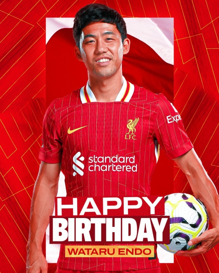 利物浦祝遠藤航32歲生日快樂,球員加盟紅軍至今出戰62場比賽