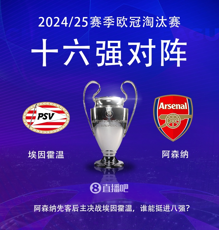 歐冠淘汰賽對陣:阿森納vs埃因霍溫