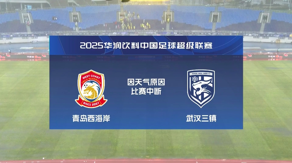 比賽延期!青島西海岸vs武漢三鎮進行至18分鐘,因天氣中斷30分鐘