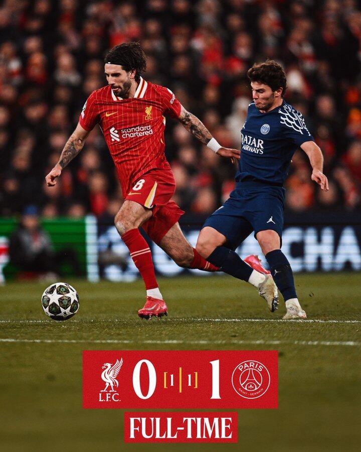  90分鐘戰報-利物浦0-1巴黎總分1-1進加時 登貝萊破門裁判引爭議
